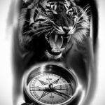 эскиз для тату тигр и часы 19.09.2019 №001 - sketch for tiger tattoo and watc - tatufoto.com