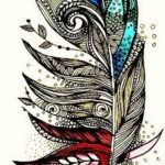 эскиз для тату цветное перо 26.09.2019 №011 -sketch feather tattoo- tatufoto.com
