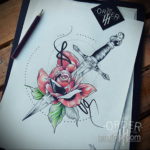 эскиз для тату цветок и нож 23.09.2019 №026 - sketch for flower and knife tatt - tatufoto.com