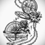 эскиз для тату часы и компас 19.09.2019 №003 - sketch for tattoo watch and - tatufoto.com