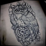 эскиз для тату часы и сова 19.09.2019 №007 - sketch for watch and owl tattoo - tatufoto.com