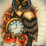 эскиз для тату часы и сова 19.09.2019 №009 - sketch for watch and owl tattoo - tatufoto.com