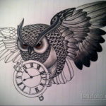эскиз для тату часы и сова 19.09.2019 №010 - sketch for watch and owl tattoo - tatufoto.com