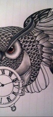 эскиз для тату часы и сова 19.09.2019 №010 — sketch for watch and owl tattoo — tatufoto.com