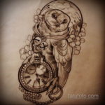 эскиз для тату часы и сова 19.09.2019 №013 - sketch for watch and owl tattoo - tatufoto.com
