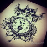 эскиз для тату часы и сова 19.09.2019 №015 - sketch for watch and owl tattoo - tatufoto.com