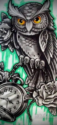 эскиз для тату часы и сова 19.09.2019 №024 — sketch for watch and owl tattoo — tatufoto.com