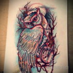 эскиз для тату часы и сова 19.09.2019 №027 - sketch for watch and owl tattoo - tatufoto.com
