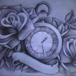 эскиз для тату часы с розами 19.09.2019 №017 - sketch for tattoo watch with - tatufoto.com