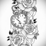 эскиз для тату часы с розами 19.09.2019 №020 - sketch for tattoo watch with - tatufoto.com