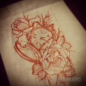 эскиз для тату часы с розами 19.09.2019 №027 - sketch for tattoo watch with - tatufoto.com