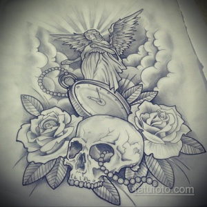 эскиз для тату часы с розами 19.09.2019 №029 - sketch for tattoo watch with - tatufoto.com