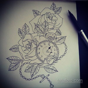 эскиз для тату часы с розами 19.09.2019 №035 - sketch for tattoo watch with - tatufoto.com