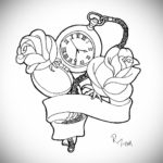эскиз для тату часы с розами 19.09.2019 №039 - sketch for tattoo watch with - tatufoto.com