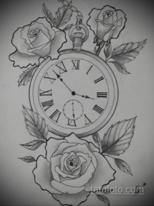 эскиз для тату часы с розами 19.09.2019 №041 - sketch for tattoo watch with - tatufoto.com