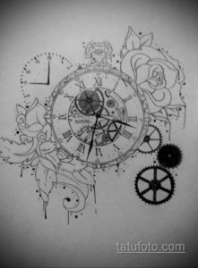 эскиз для тату часы с розами 19.09.2019 №043 - sketch for tattoo watch with - tatufoto.com