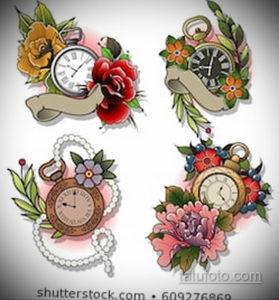 эскиз для тату часы с розами 19.09.2019 №045 - sketch for tattoo watch with - tatufoto.com
