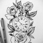 эскиз для тату часы с розами 19.09.2019 №048 - sketch for tattoo watch with - tatufoto.com