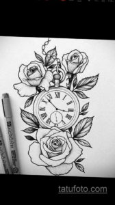 эскиз для тату часы с розами 19.09.2019 №048 - sketch for tattoo watch with - tatufoto.com