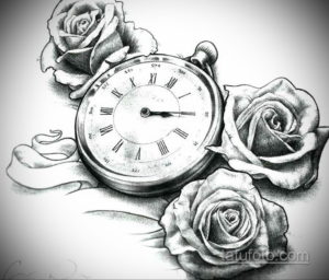 эскиз для тату часы с розами 19.09.2019 №050 - sketch for tattoo watch with - tatufoto.com