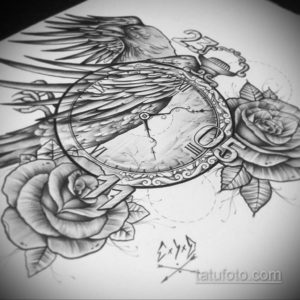 эскиз для тату часы с розами 19.09.2019 №052 - sketch for tattoo watch with - tatufoto.com
