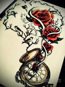 эскиз для тату часы с розами 19.09.2019 №053 - sketch for tattoo watch with - tatufoto.com