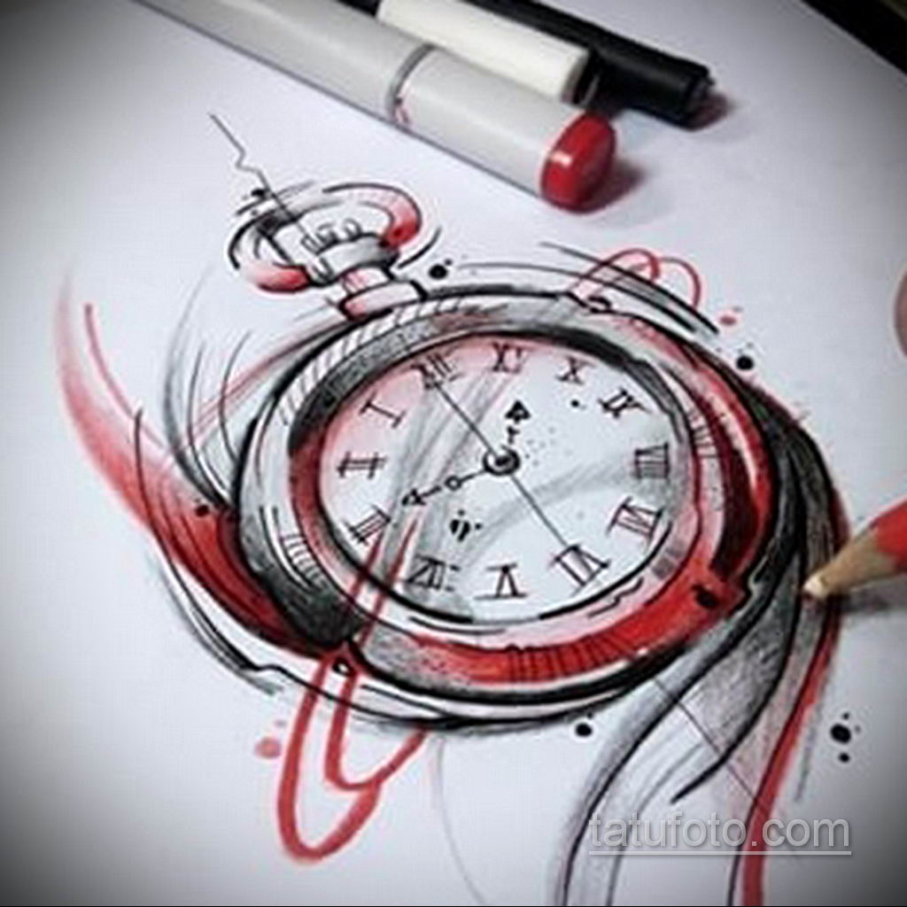 эскиз для тату часы треш полька 19.09.2019 №007 - sketch for tattoo watch t - tatufoto.com