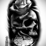эскиз для тату череп и часы 19.09.2019 №003 - sketch for tattoo skull and wat - tatufoto.com