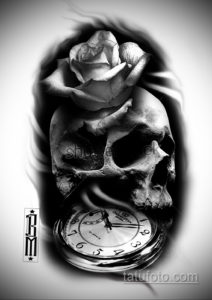эскиз для тату череп и часы 19.09.2019 №003 - sketch for tattoo skull and wat - tatufoto.com