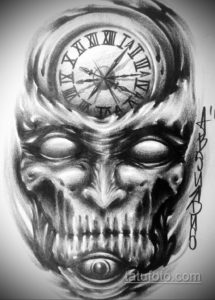 эскиз для тату череп и часы 19.09.2019 №004 - sketch for tattoo skull and wat - tatufoto.com
