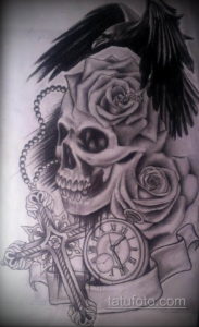 эскиз для тату череп и часы 19.09.2019 №006 - sketch for tattoo skull and wat - tatufoto.com