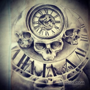 эскиз для тату череп и часы 19.09.2019 №007 - sketch for tattoo skull and wat - tatufoto.com