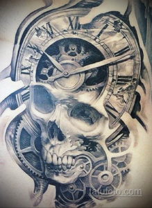 эскиз для тату череп и часы 19.09.2019 №010 - sketch for tattoo skull and wat - tatufoto.com