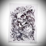 эскиз для тату череп и часы 19.09.2019 №011 - sketch for tattoo skull and wat - tatufoto.com