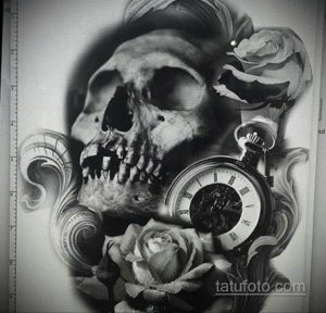 эскиз для тату череп и часы 19.09.2019 №014 - sketch for tattoo skull and wat - tatufoto.com