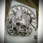 эскиз для тату череп и часы 19.09.2019 №015 - sketch for tattoo skull and wat - tatufoto.com