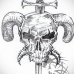 эскиз для тату череп с ножом 23.09.2019 №003 - sketch for tattoo skull with kn - tatufoto.com