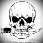 эскиз для тату череп с ножом 23.09.2019 №008 - sketch for tattoo skull with kn - tatufoto.com