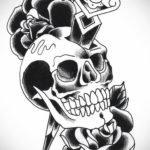 эскиз для тату череп с ножом 23.09.2019 №020 - sketch for tattoo skull with kn - tatufoto.com