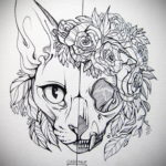 эскиз тату череп кошки 17.09.2019 №003 - cat skull tattoo sketch - tatufoto.com