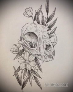 эскиз тату череп кошки 17.09.2019 №007 - cat skull tattoo sketch - tatufoto.com