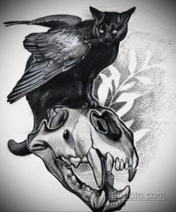 эскиз тату череп кошки 17.09.2019 №014 - cat skull tattoo sketch - tatufoto.com