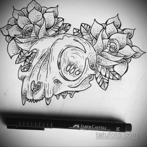 эскиз тату череп кошки 17.09.2019 №016 - cat skull tattoo sketch - tatufoto.com