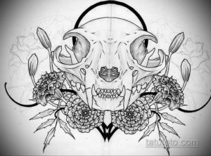 эскиз тату череп кошки 17.09.2019 №022 - cat skull tattoo sketch - tatufoto.com