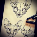 эскиз тату череп кошки 17.09.2019 №025 - cat skull tattoo sketch - tatufoto.com