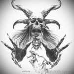 эскиз тату череп с рогами 17.09.2019 №002 - Skull tattoo sketch with horns - tatufoto.com