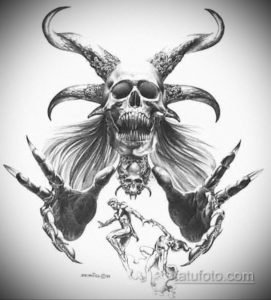 эскиз тату череп с рогами 17.09.2019 №002 - Skull tattoo sketch with horns - tatufoto.com