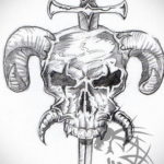 эскиз тату череп с рогами 17.09.2019 №005 - Skull tattoo sketch with horns - tatufoto.com