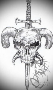 эскиз тату череп с рогами 17.09.2019 №005 - Skull tattoo sketch with horns - tatufoto.com