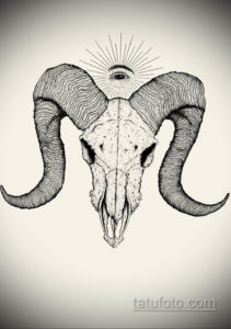 эскиз тату череп с рогами 17.09.2019 №013 - Skull tattoo sketch with horns - tatufoto.com